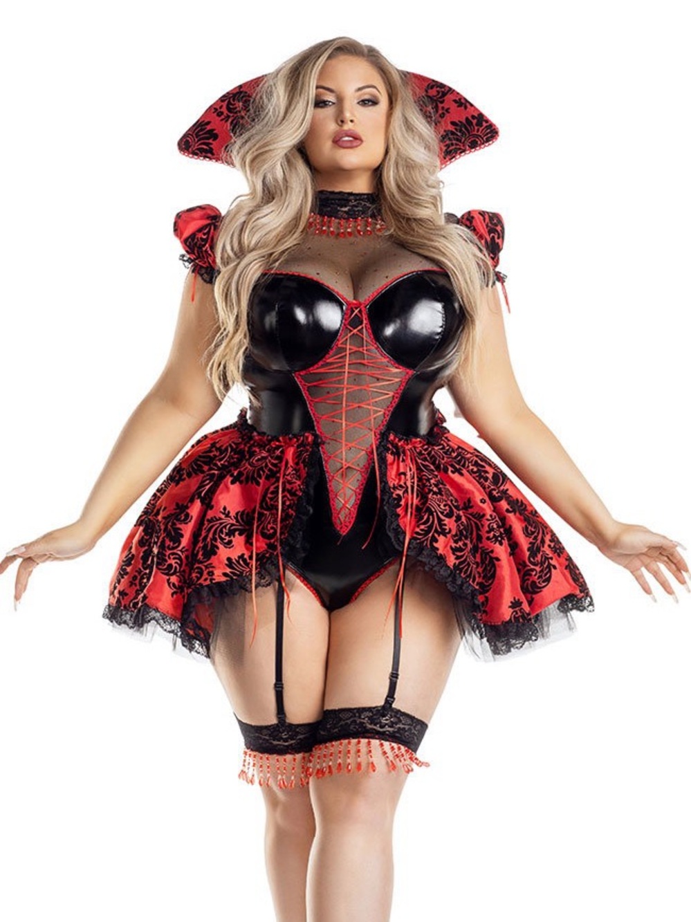 Plus Size Red & Black Lace-Up Corset vampire costume